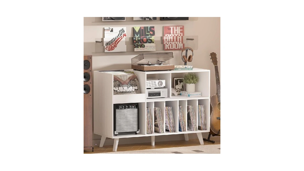 Lelelinky Large 48'' Record Player Stand With Display Area