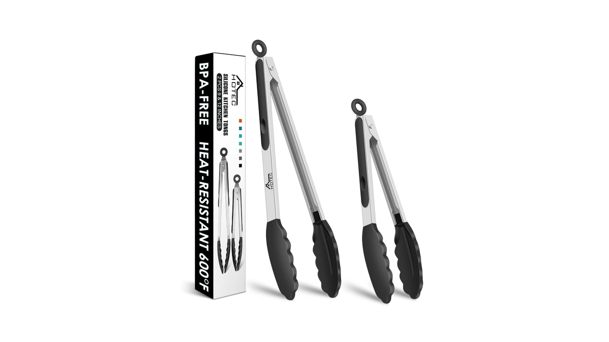 Hotec Premium Stainless Steel Locking Kitchen Tongs With Silicon Tips,