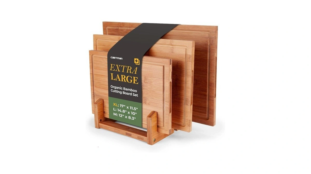 Cartman 3-piece Bamboo Cutting Boards For Kitchen With Stand &