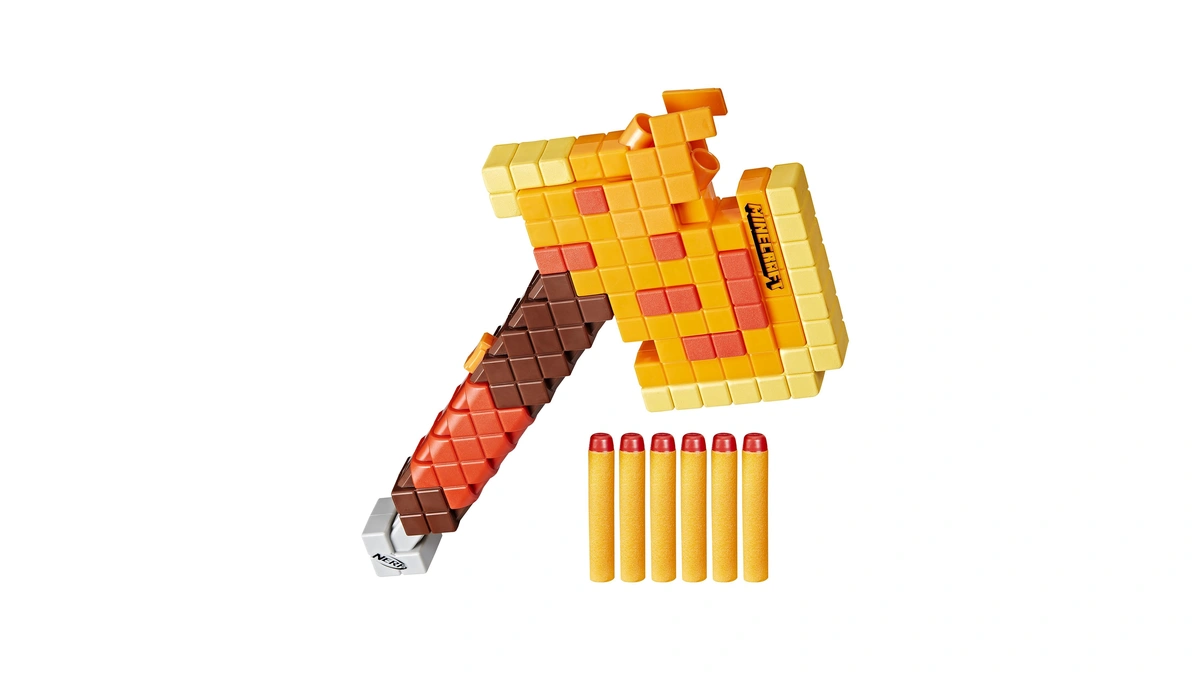 Nerf Minecraft Firebrand, Dart Blasting Axe, 6 Elite Foam Darts,