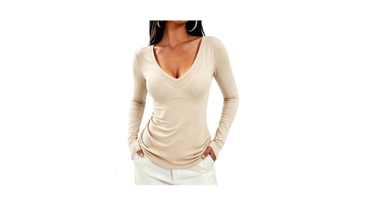 Prettywear Womens Merino Wool Lightweight Shirts V Neck Long Sleeve