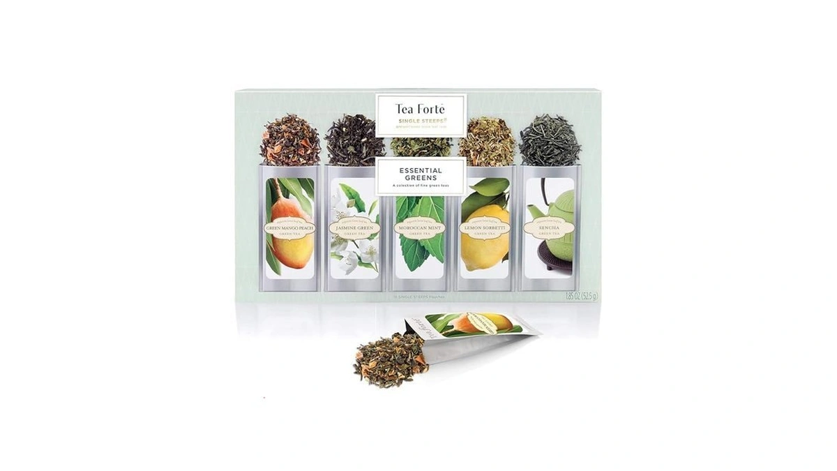 Tea Forte Single Steeps Tea Sampler, Green Tea, 15 Pouches