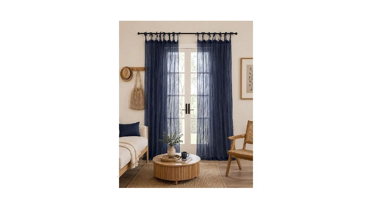 Taran Living Cotton Sheer Crinkle Curtains 84" Long For Bedroom