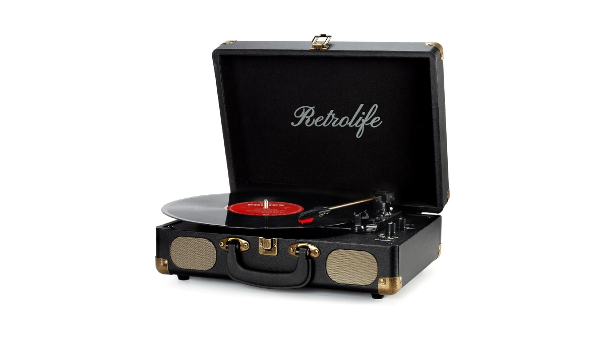 Retrolife Vinyl Record Player 3-speed Bluetooth Suitcase Portable Belt-driven Record