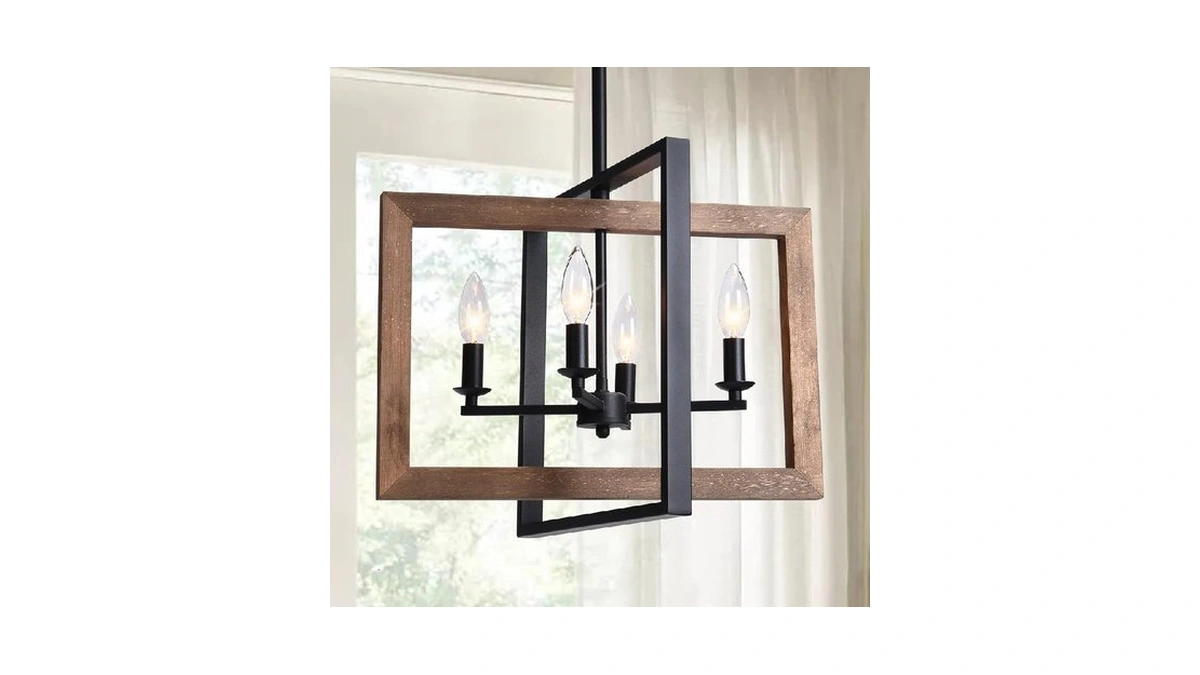 Lingkai Farmhouse Chandelier Rustic Kitchen Island Light Fixture, Industrial Pendant