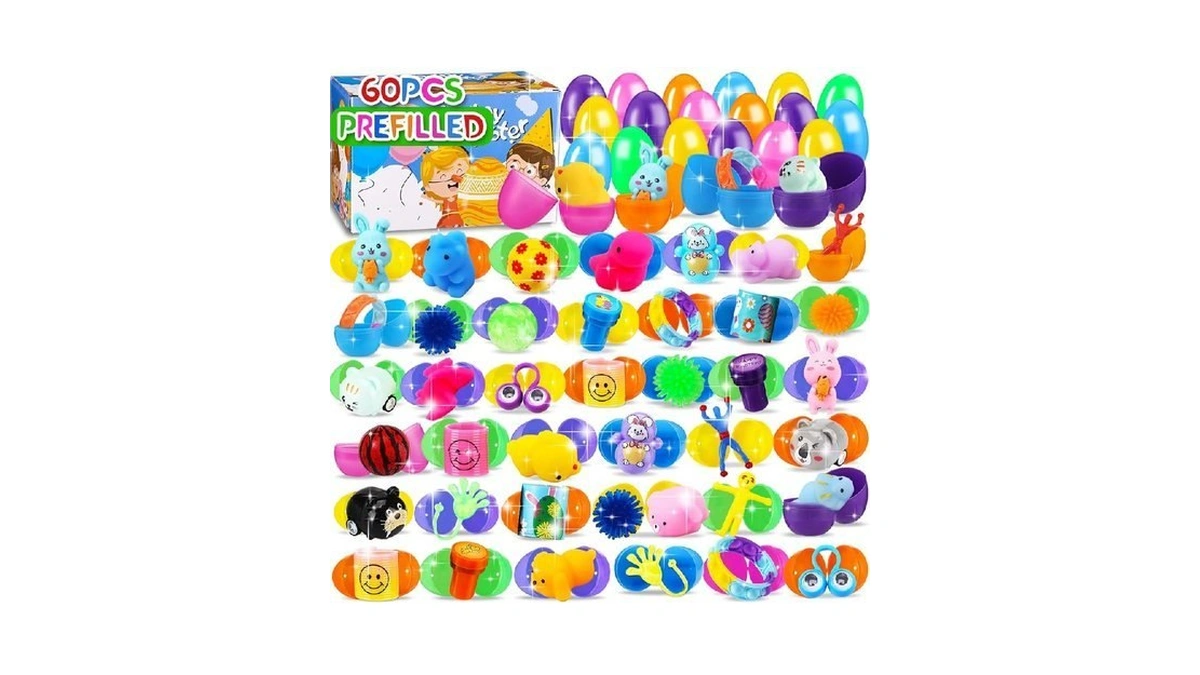 Zunaco 60pcs Prefilled Easter Eggs With Toys Inside, Easter Basket