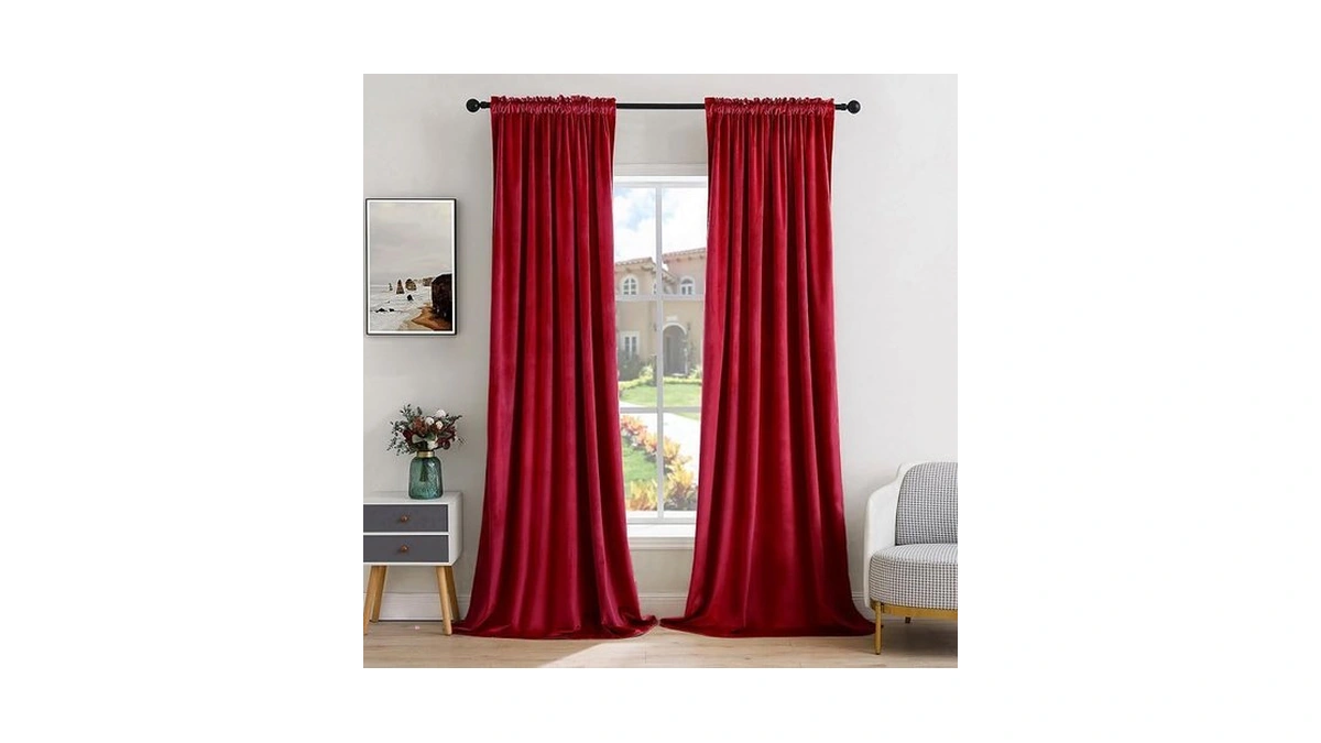 Miulee Red Blackout Velvet Curtains Drapes 90 Inch Long 52"x90"