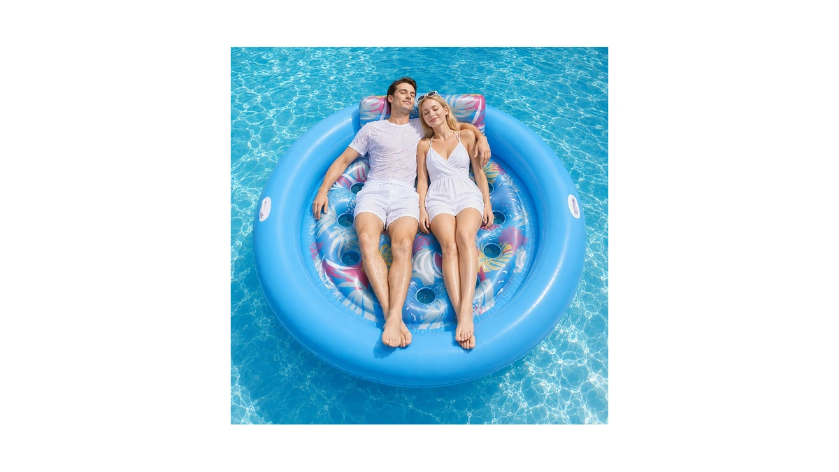 Oksuwater Inflatable Pool Floats For Adults, Heavy Duty, 75"x75", Blue