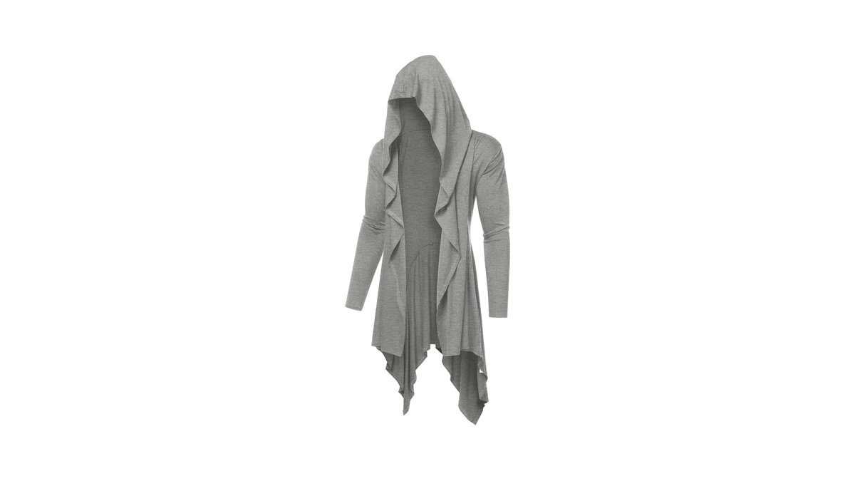 Coofandy Long Hooded Cardigan Ruffle Shawl Collar Open Front Lightweight
