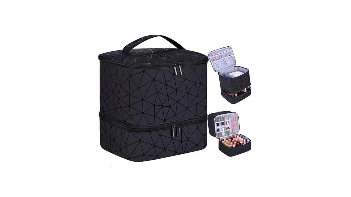 Rzmayis Pu Leather Nail Polish Organizer, Double Layer Nail Polish