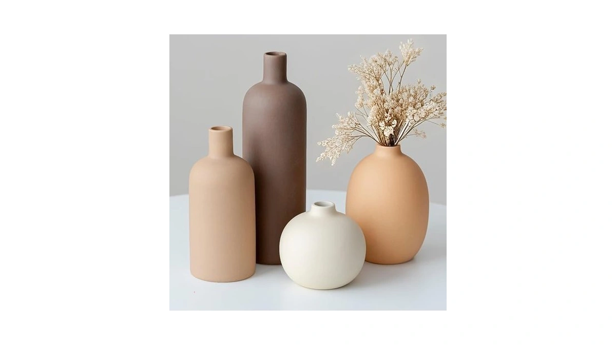 Modern Ceramic Vase Set, Neutral Colors, Decorative Vases For Home