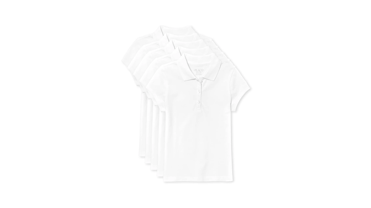 The Children's Place Girl's Short Sleeve Pique Polo, White, Large