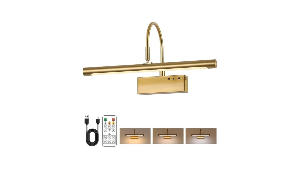 Darhorz Picture Light For Wall With Remote,brass Rechargeable Art Light,wireless