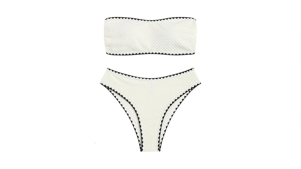 Zaful Women's Strapless Bandeau Bikini 2 Piece Swimwear Cheeky Solid