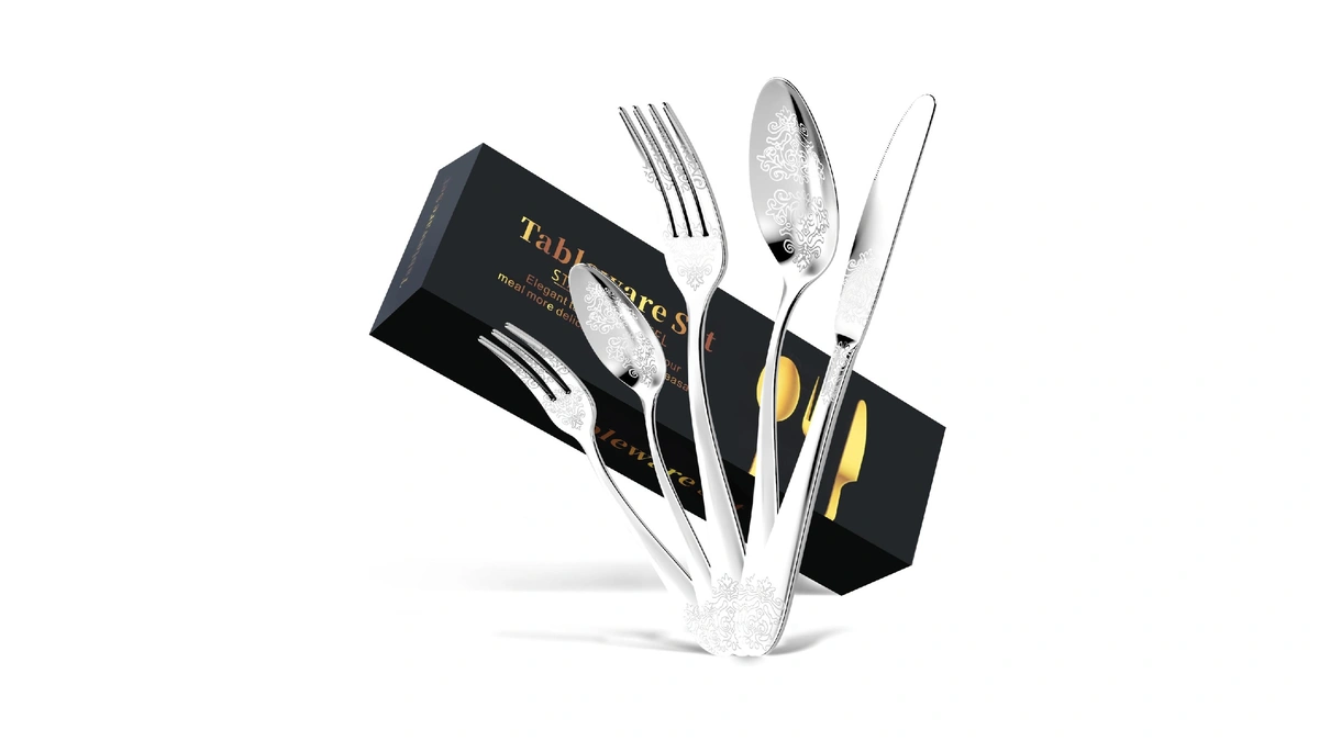 20-piece Stainless Steel Silverware Set, Elegant Floral Engraved Cutlery Flatware