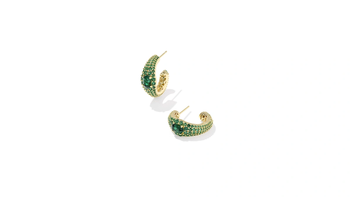 Kendra Scott Bella Hoop Earrings In Dark Green Crystal, 14k