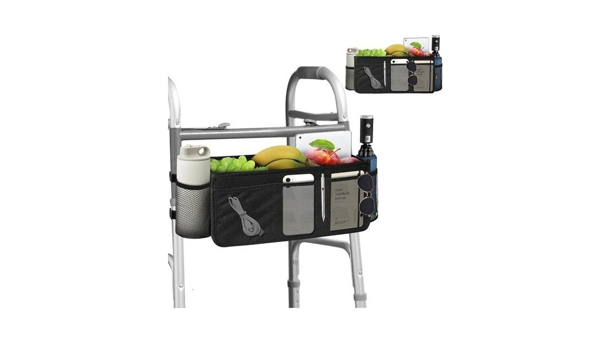Walker Basket For Folding Walkers–large Capacity Storage Bag With Cup