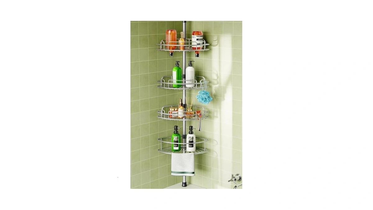 Hamitor Corner Shower Caddy Tension Pole: 4-tier Rust-resistant Adjustable Bathroom