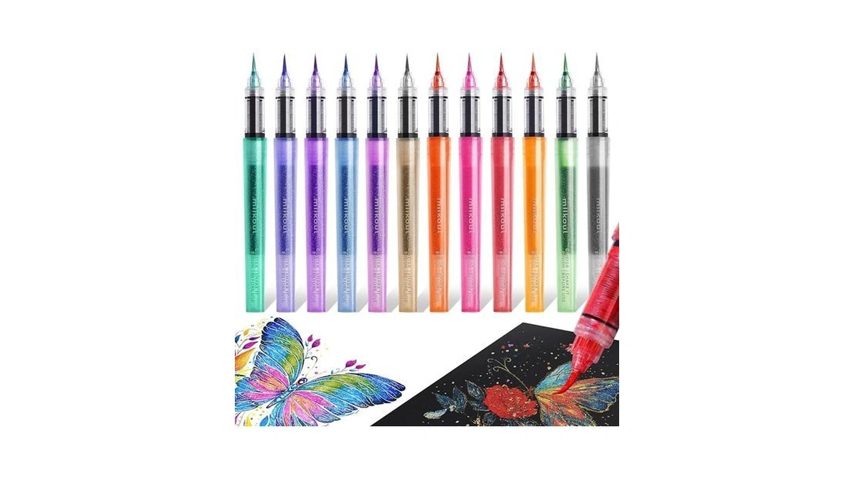 Miikoul 12 Colors Glitter Brush Markers Pen Fine Tip For