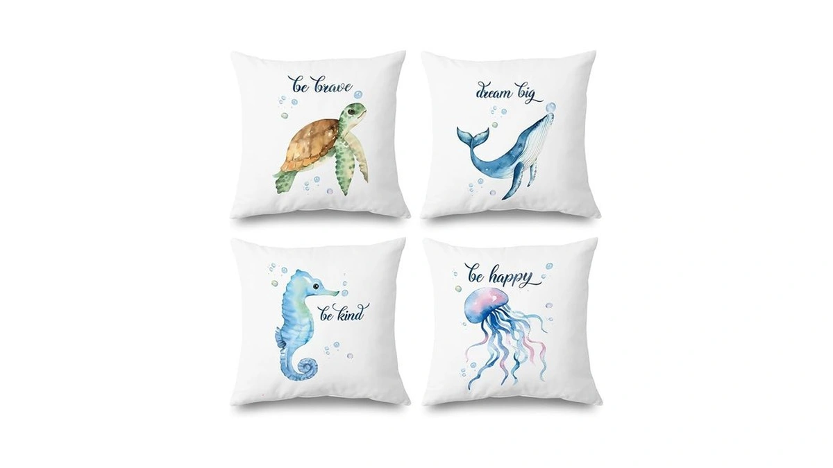 Supwhd Kids Ocean Pillow Case, Sea Turtle Whale Seahorse Jellyfish
