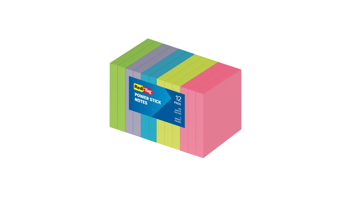 Redi-tag Sticky Notes, Power Stick Notes, Adhesive Reminders, 3" X