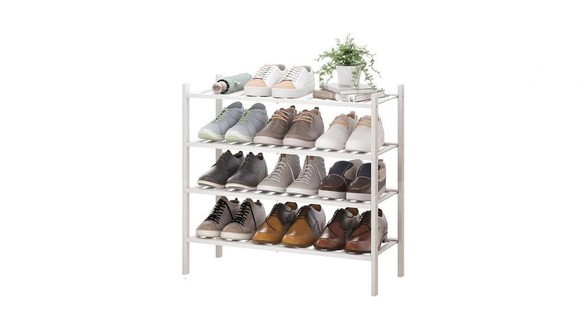 Bmosu 4-tier Bamboo Shoe Rack Premium Stackable Shoe Shelf Storage
