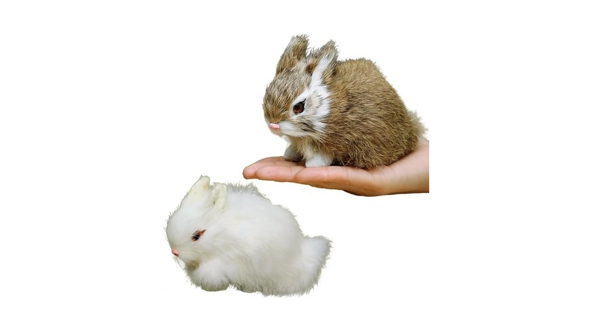 Basuo-9q Easter Bunny Plush Figurine - 2 Piece Mini Realistic