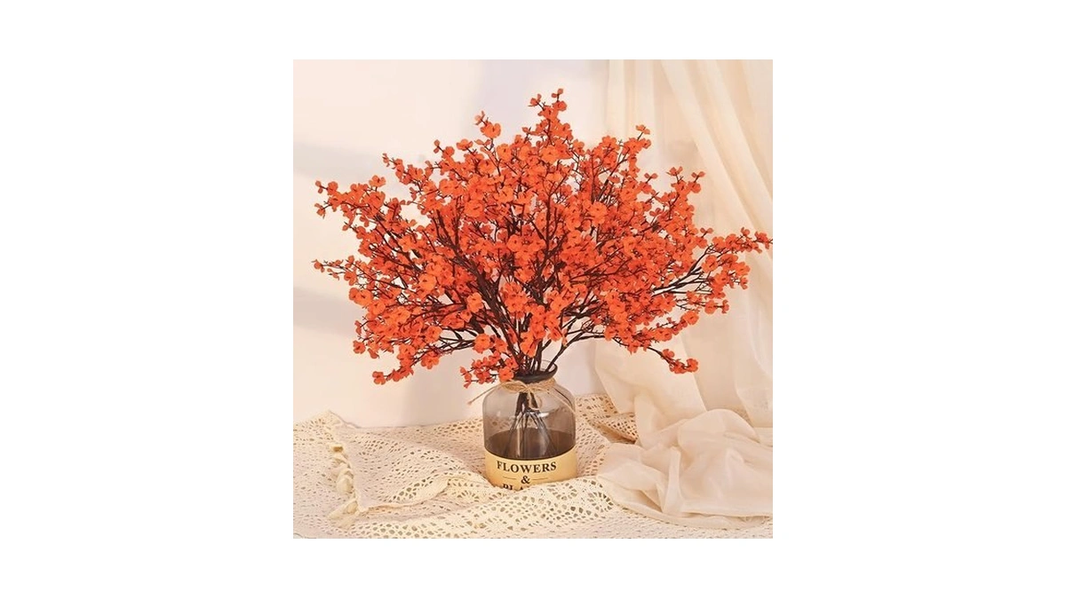 Yastouay Fake Fall Flowers Thanksgiving Table Decor, 5pcs Fall Orange