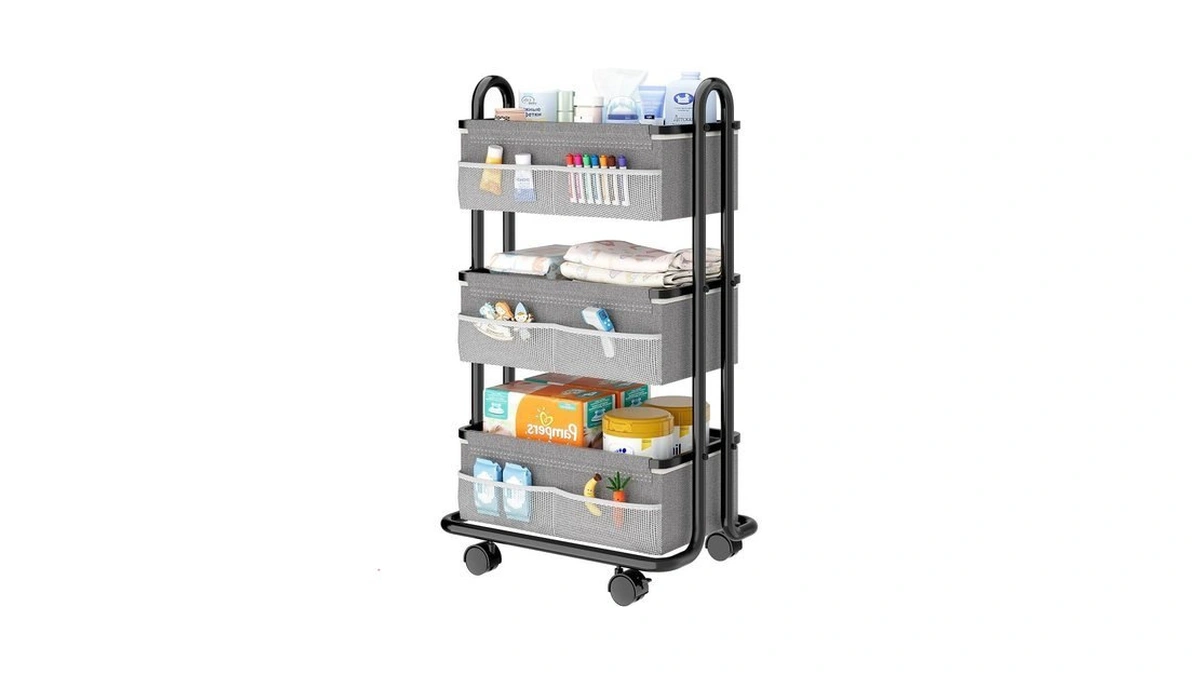 3-tier Baby Diaper Caddy Organizer Cart, Mobile Nursery Storage Carts