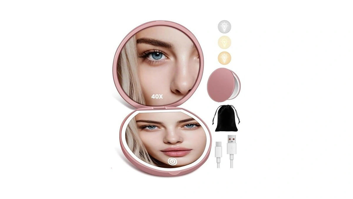 Siskokoro Compact Mirror With Light, Rechargeable 40x Magnifying Mirror With