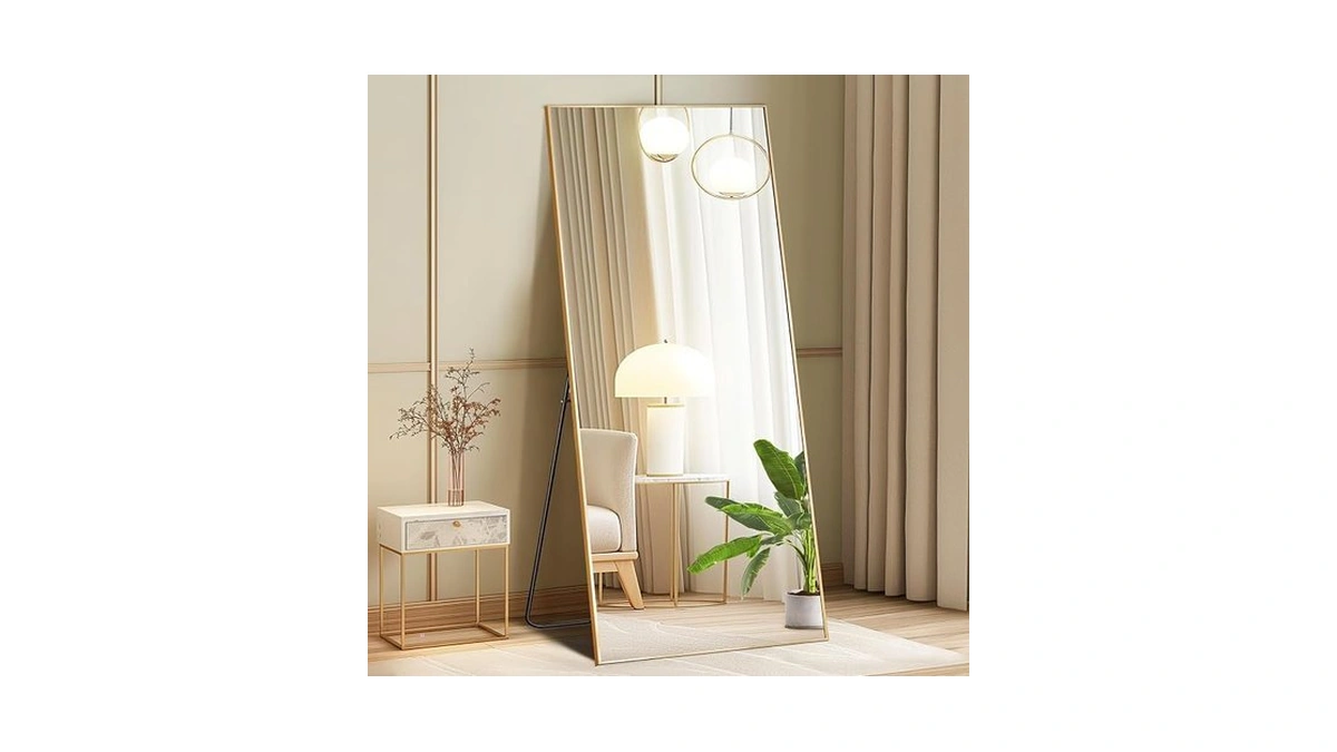 Dumos 64"x21" Full Length Mirror With Stand, Floor Standing Aluminum