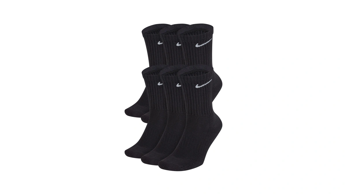 Nike Unisex Everyday Cushioned Training Crew Socks (6 Pairs), Black/white,