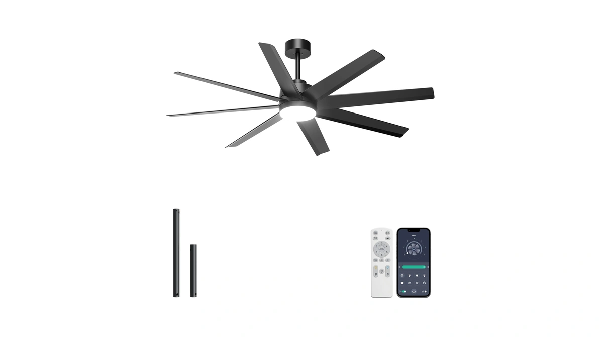 Ohniyou 60" Black Ceiling Fan With Light For Patio, Porch,