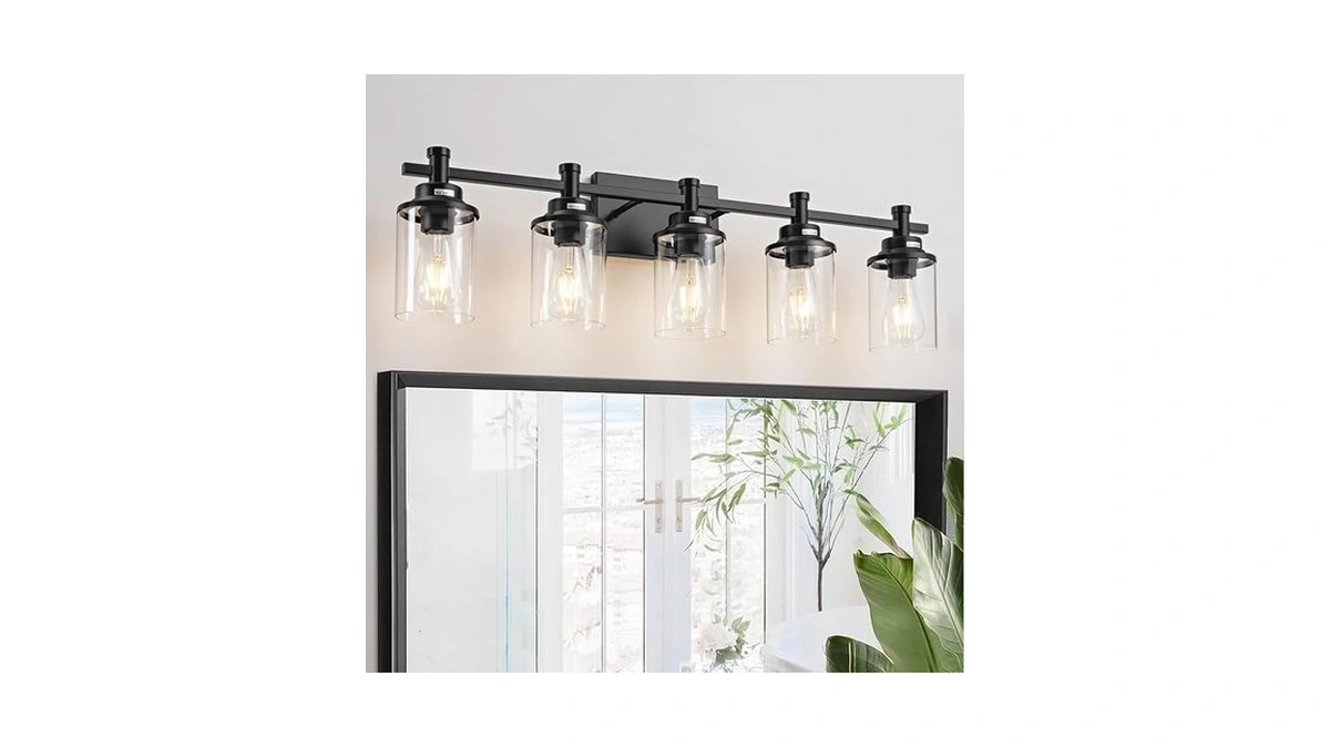 Aixialin 5-light Black Bathroom Vanity Light, Modern Bathroom Light Fixtures