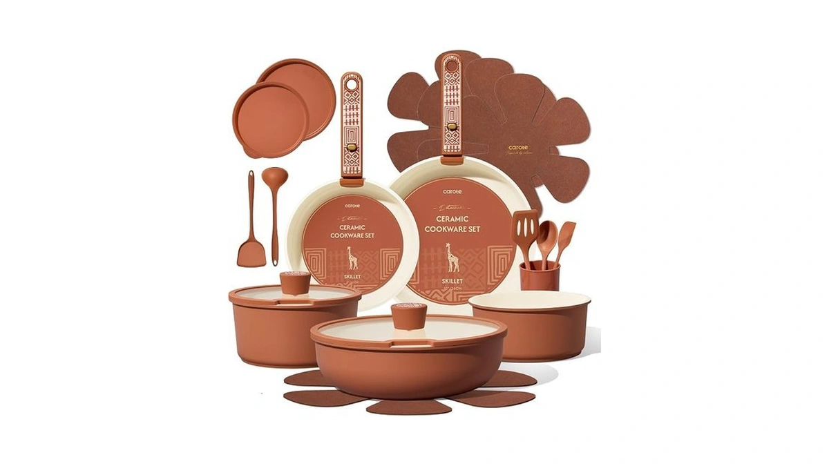 Carote 21pcs Ceramic Cookware Set, Pots And Pans Set With