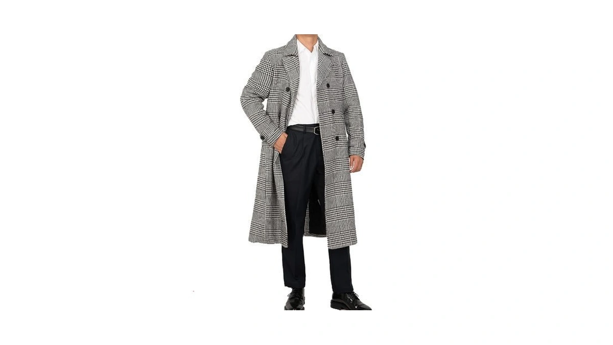 Lisskolo Men's Wool Winter Pea Coat Long Double Breasted Overcoat