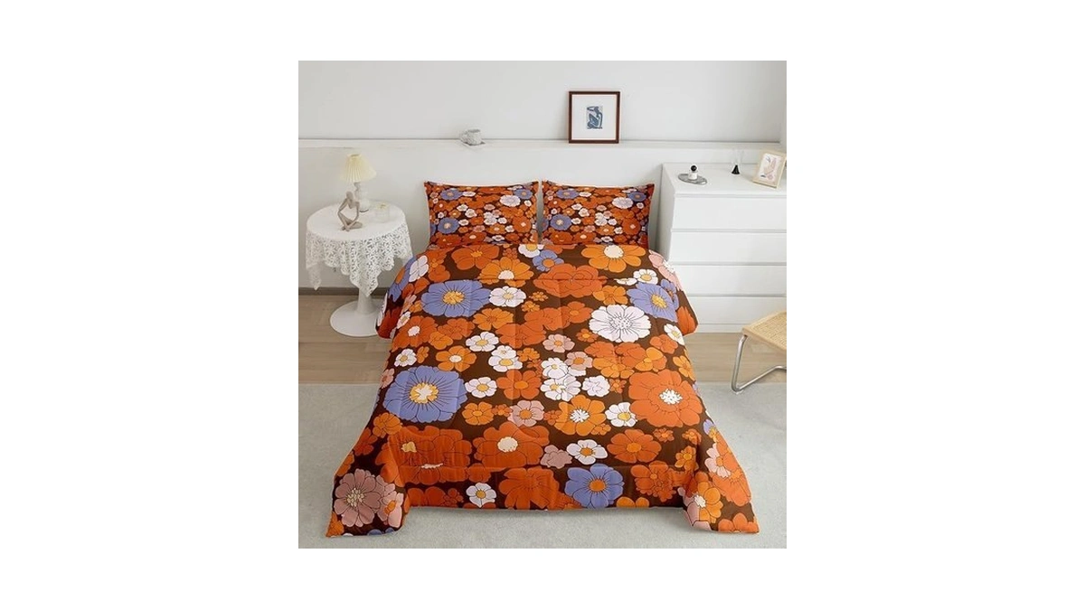 Erosebridal 70s Groovy Flowers Boho Bedding Set Queen Hippie Vintage