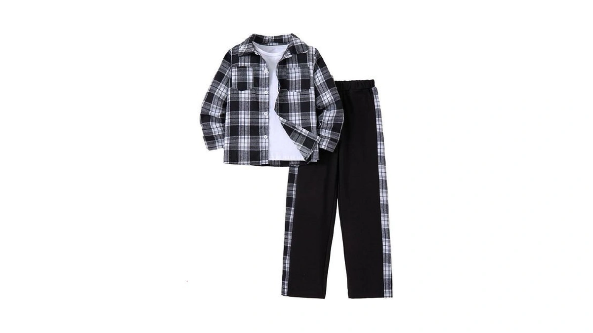 Hihosdor 3 Piece Boys Clothes Flannel Plaid Outfits, Black, 9-10