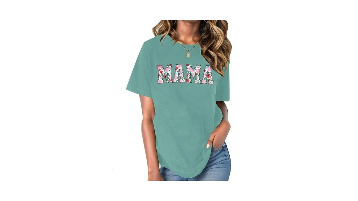 Mama Shirts For Women Funny Embroidered Mama Letter Print Tee