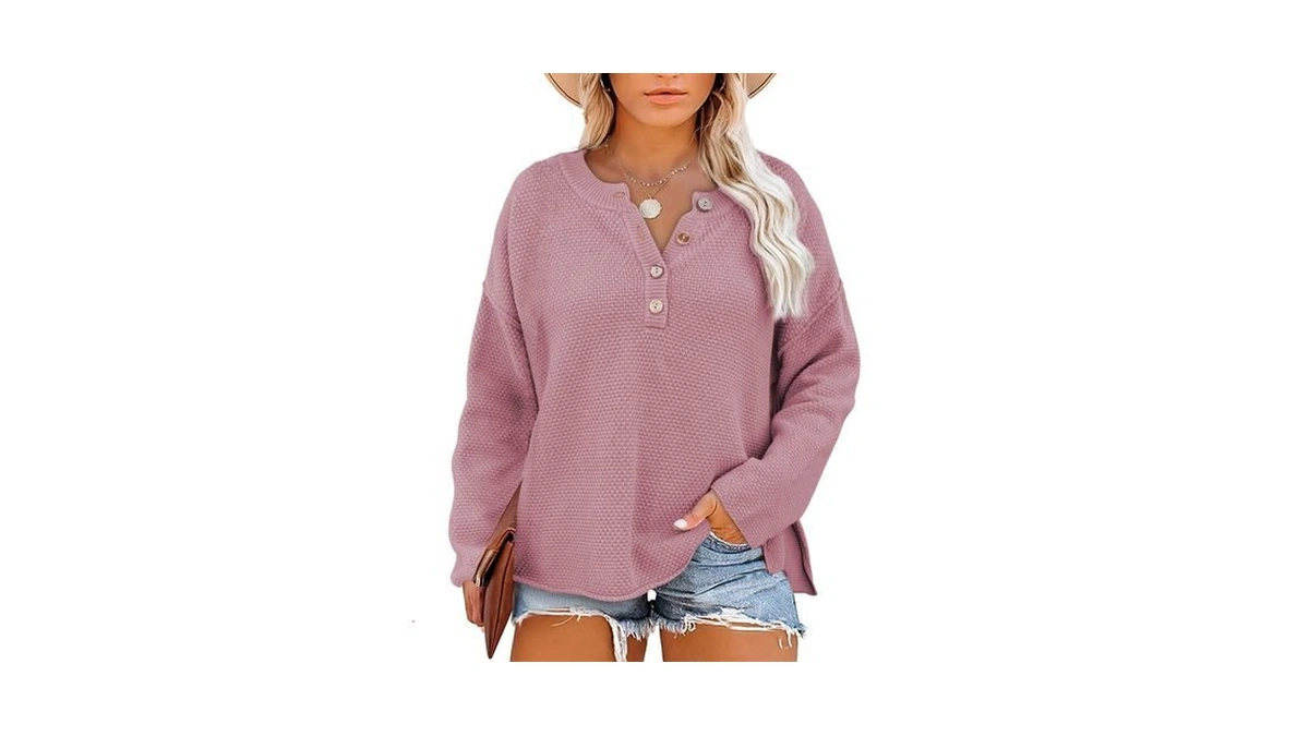 Eytino Womens Plus Size Knit Waffle Sweater Oversized Side Split