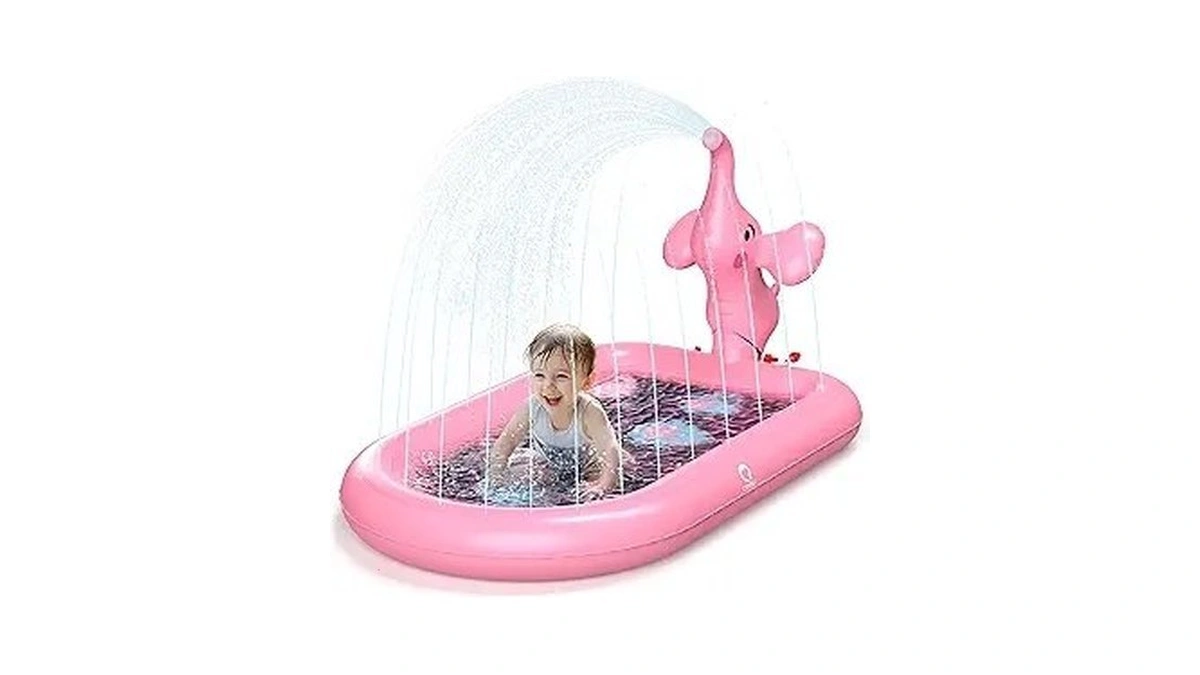 Qpau Splash Pads For Toddlers 1-3, Pink Elephant Toy Splash