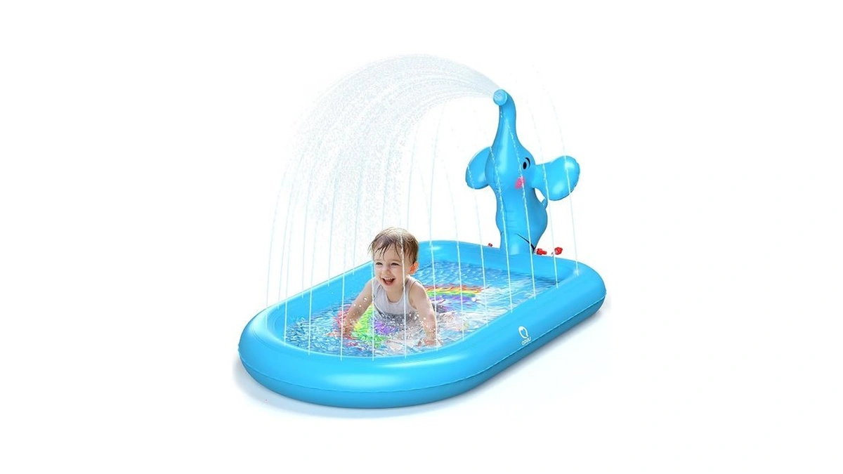 Qpau Splash Pads For Toddlers 1-3, Blue Elephant Toy Splash