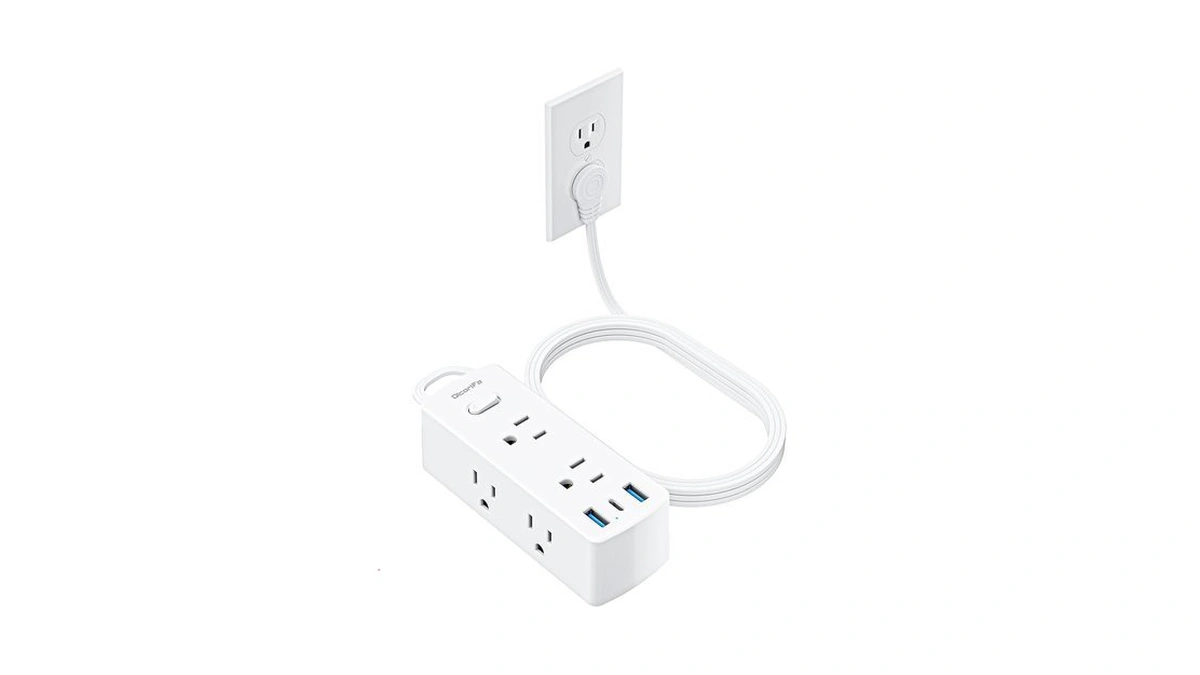 Olcorife Flat Plug Power Strip With 5 Ft Extension Cord,