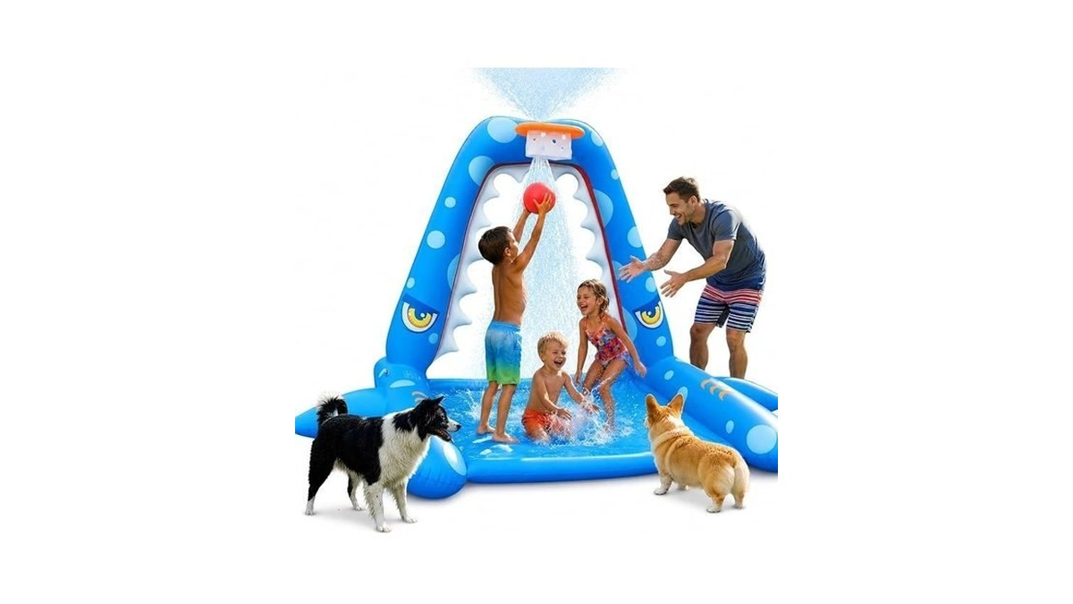 Josen Sprinkler For Kids Outdoor Play, Giant Inflatable Shark Water