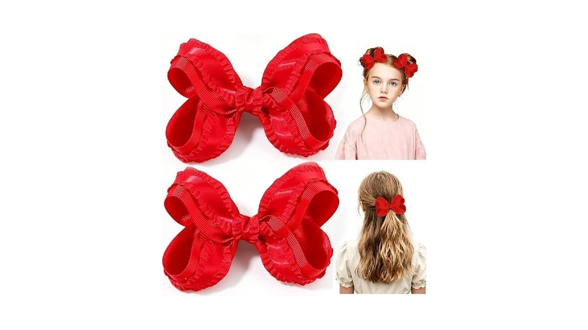 Pabobit 2pcs Grosgrain Ribbon Hair Bows For Girls, 5 Inch