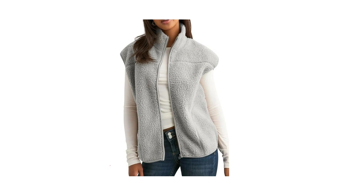 Tanming Womens Fuzzy Sherpa Fleece Vest Cozy Sleeveless Gilet Lightweight