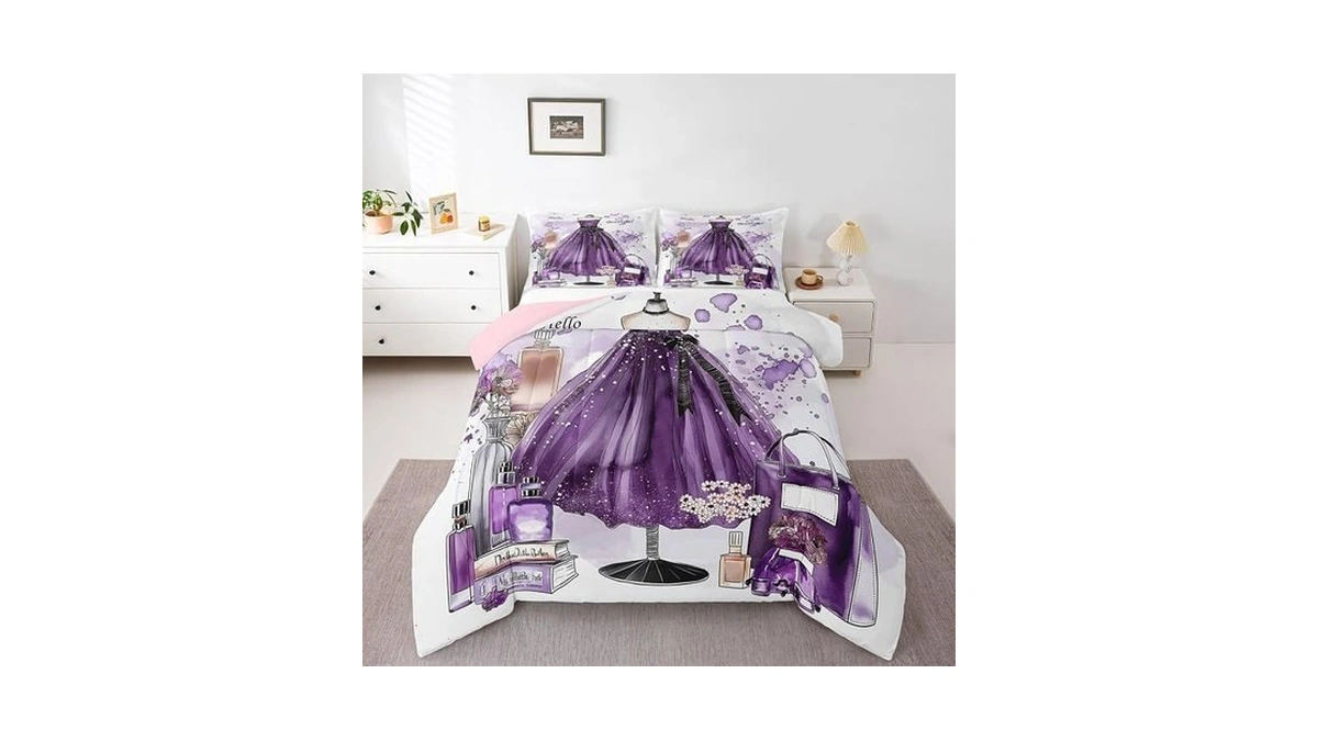 Erosebridal Modern Fashion Purple Dress Bedding Comforter Set Queen Size