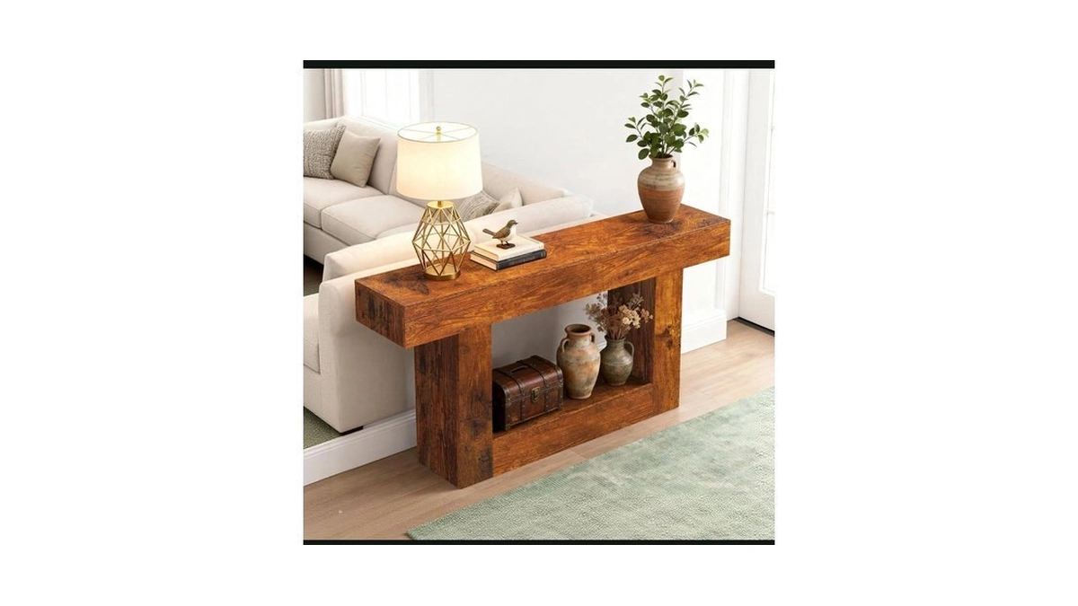 Sonharlar 63 Inch Long Entryway Table U-shaped Extension, Wooden Console