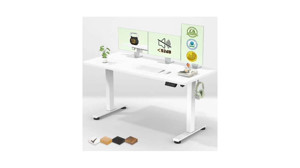 Veken 55 Inch Large Electric Standing Desk, Gaming Table, White