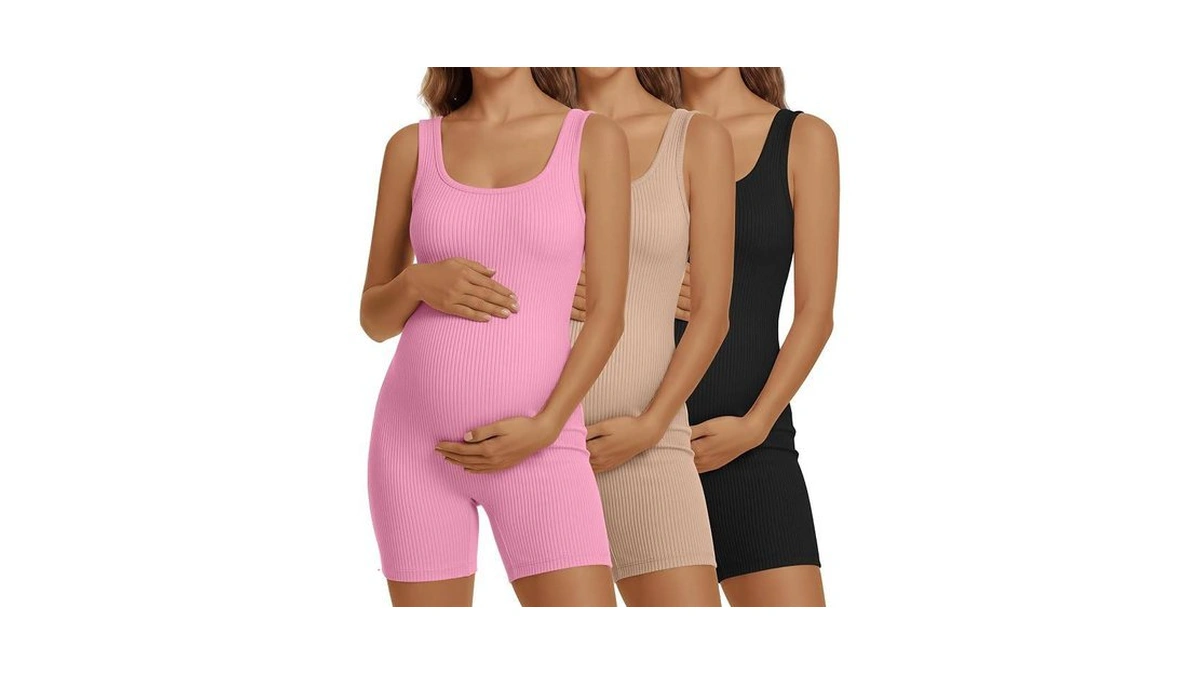 Sweetyweee 3 Pcs Maternity Rompers For Women Pregnancy Cotton Bodysuit